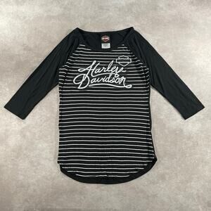 Women’s Harley Davidson Striped 3/4 Sleeve Blouse Top Small